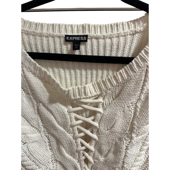π 2/$20 πExpress Womens Cable Knit Sweater With Lace-Up Front Ivory Size S - Picture 4 of 7